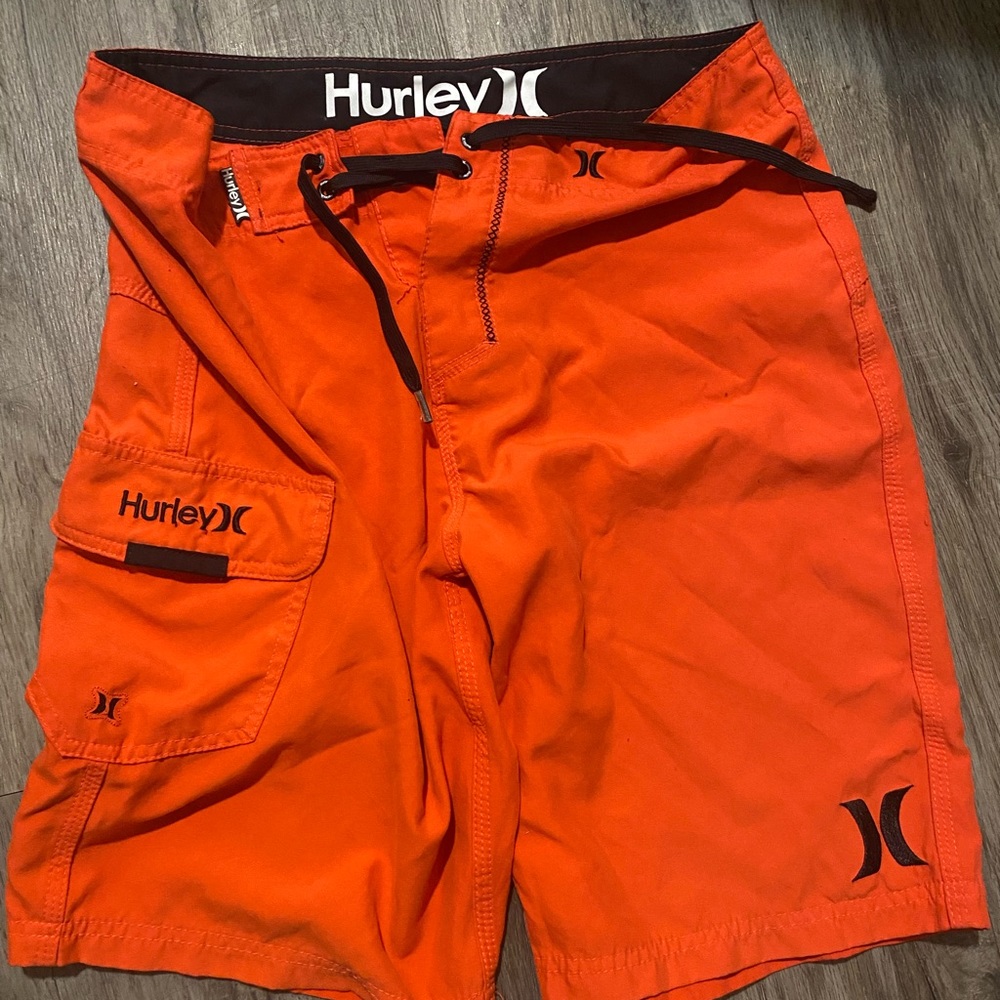 Hurley swimming shorts men’s Large neon orange w/pocket